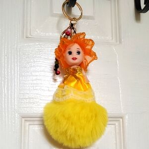 Yellow Doll Keychain with Fluffy Pom Pom